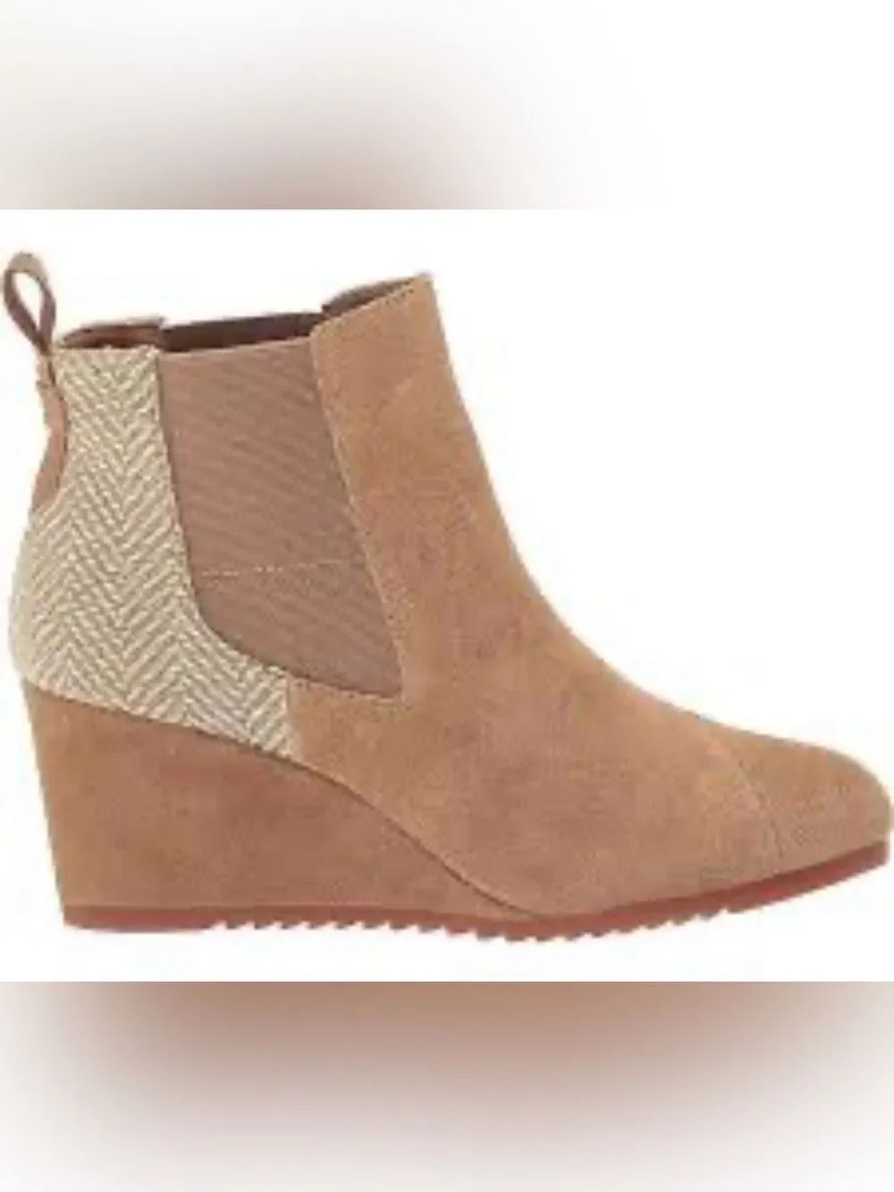 Toms Bailey Toffee Fashion Pull On Rounded Toe Wedge Suede Casual Ankle Boots